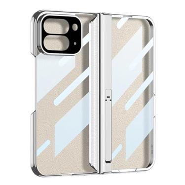 Imagem de HAOMRIYL Capa transparente para Google Pixel 10 Pro Fold, capa de moldura galvanizada, suporte dobrável, dobradiça de lente com tudo incluído, capa à prova de choque, prata, dobra 10 Pro