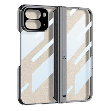 Imagem de HAOMRIYL Capa transparente para Google Pixel 10 Pro Fold, capa de moldura galvanizada, suporte dobrável, dobradiça de lente com tudo incluído, capa à prova de choque, preta, dobra 10 Pro