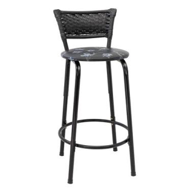 Imagem de Banqueta Para Bancada 60cm Preta Junco Preto Balcão Ilha Bistrô Bar Co