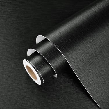 Imagem de Wallercity Papel de contato de aço inoxidável preto de metal espesso para eletrodomésticos, papel de parede metálico para cozinha Backsplash vinil escovado papel de contato preto para lava-louças