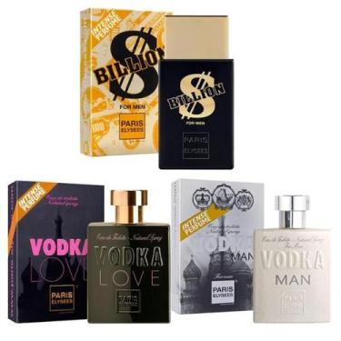 Imagem de Vodka Love+Vodka Man+Billion For Men Kit Com 3 Perfumes - Paris Elysee