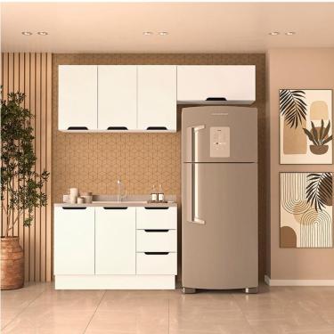 Imagem de Cozinha Compacta sem Tampo com Rodapé Meena 6 Portas 3 Gavetas Branca