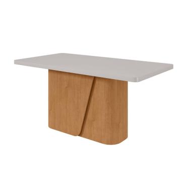 Imagem de Mesa de Jantar Retangular com Tampo de MDF 40 mm e Vidro Luar I Off White e Amêndoa 170 cm