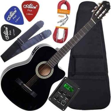 Imagem de Kit Violão Giannini Flat Eletroacústico Sf14 Ceq Bk Envio24H