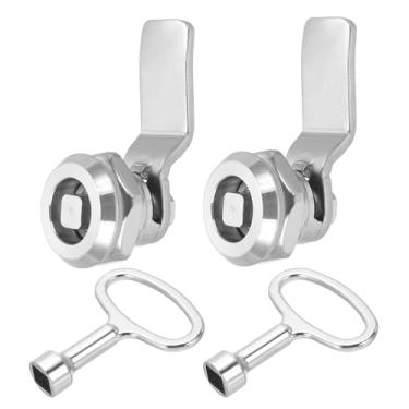 Imagem de PATIKIL Fechaduras tubulares, 2 peças, cilindro de 18 mm, trava quadrada de aço inoxidável 304 com chaves para painel de 24 mm (0,94") de espessura para gavetas de armários elétricos, prata