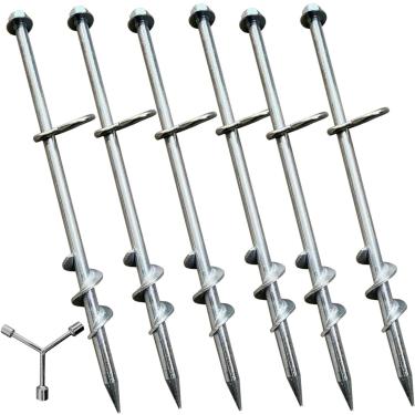 Imagem de Conjunto de 6 parafusos de âncora de solo - kit de estacas de barraca de cabeça hexagonal galvanizada resistente de 30 cm para balanço e trampolim, estaca de amarração de cachorro de metal sólido de