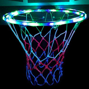 Imagem de SCOTEEP Luzes LED de cesta de basquete, luz LED de aro de basquete de 5,5 m para amantes de basquete, à prova d'água, 8 modos multicoloridos para jogar à noite ao ar livre
