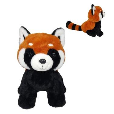 Imagem de Pelúcia Panda Vermelho 25cm Macio com Cauda Listrada e Detalhes Fofo -
