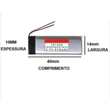 Imagem de Bateria  3,7v 610mah 10mm X 14mm X 40mm 101440 2 Fios - bgb