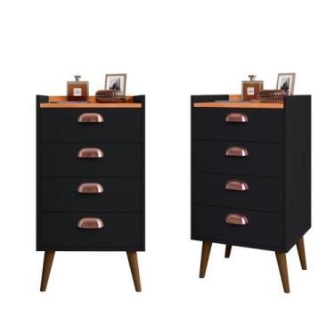 Imagem de Kit Gaveteiro Mesa de Cabeceira Quarto com 4 Gavetas com Puxador Conch