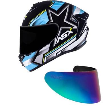 Imagem de Capacete ASX Draken Pilot Preto Azul e Amarelo Mais Viseira Camaleão -