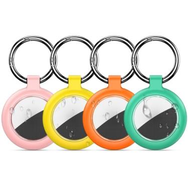 Imagem de Inesore Suporte à prova d'água para AirTag, design de textura de fibra de carbono, suporte para air tag, totalmente resistente a arranhões com chaveiro AirTags para coleira de animais de estimação