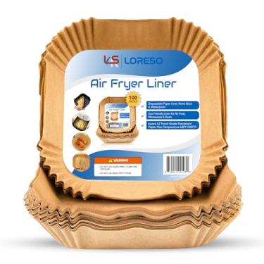 Imagem de Air Fryer Liners papel pergaminho descartável, 100 unidades, quadrado, 15 a 17 cm, forros de papel pergaminho antiaderente, para fritadeiras de 2 a 5 litros - 16 cm quadrados - 100 CT