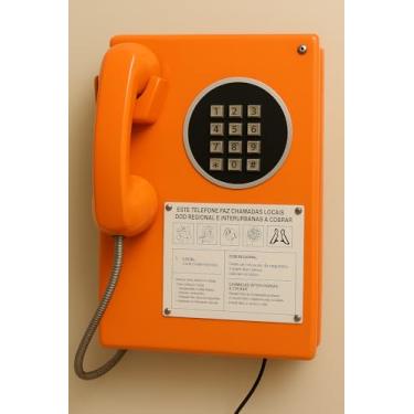 Imagem de Orelhão Telefone Interfone Público Retrô Antigo Vintage, Discagem Digital com Teclado Metálico, (Laranja)