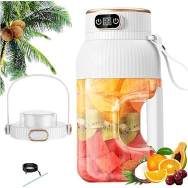 Imagem de Copo De Espremedor Portátil Multifuncional Com Display Digital, Liquidificador Portátil Para Smoothies Em Movimento, Liquidificador Portátil De Grande Capacidade Recarregá, White, 26x11cm