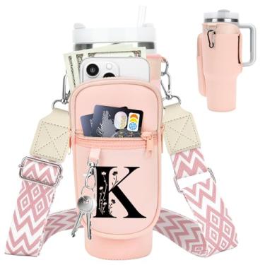 Imagem de LOKASS Suporte inicial para garrafa de água com alça para copo Stanley Cup 1,134 g com alça, bolsa térmica para garrafa de água com bolso para telefone, floral e mosquetão para acessórios Stanley Cup