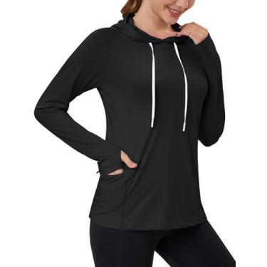 Imagem de Camiseta feminina com capuz, pulôver, Rash Guard, preta, MAGCOMSEN