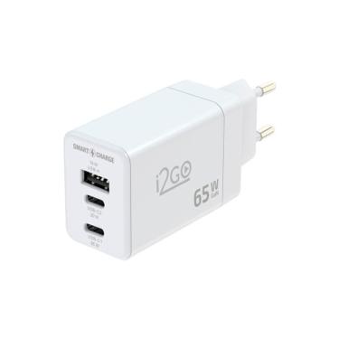 Imagem de Carregador de Parede Ultra Rápido Power Delivery com 1 Saída USB-C 65W + 1 Saída USB-C 20W + 1 Saída USB-A 18W I2GO PRO