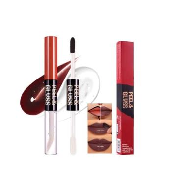 Imagem de Máscara de brilho labial marrom chocolate, máscara labial destacável para manchas labiais e óleo labial 2 em 1, à prova d'água de longa duração, à prova de transferência, delineador labial, para