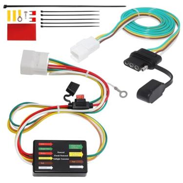 Imagem de MECMO Chicote de fiação de reboque de 4 vias para Toyota Highlander 2008-2019, Lexus RX 350 2018-2022, conector de reboque plano de 4 polos com conversor protegido de circuito elétrico e suporte de fusível de lâmina em linha