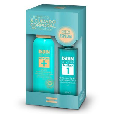 Imagem de Kit Isdin Oily Skin Acniben Mais Body Spray Corporal Antiacne 150ml Acniben 1 Sabonete Líquido de Limpeza Facial 208g