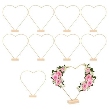 Imagem de XYDHQS 10 peças de centro de argola floral, anel de guirlanda em forma de coração, moldura de guirlanda de metal com base de madeira, elegante anel de apanhador de sonhos de amor para artesanato de