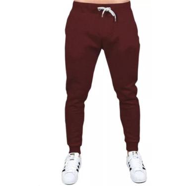 Imagem de Calça Moletom Lisa Masculino  Academia Lançamento Slim - LGAMN, Bordô,