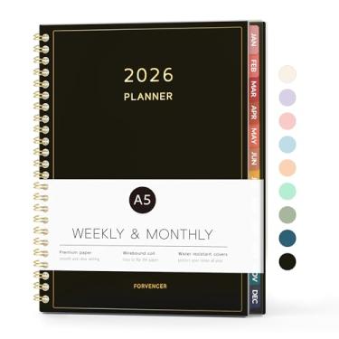 Imagem de Agenda 2024, planejador semanal e mensal encadernado em espiral, janeiro de 2024 a dezembro de 2024, A5 (15 cm x 21 cm), calendário Forvencer 2024, planejador de 12 meses com aba mensal, para trabalho, escola, casa, preto