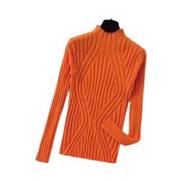 Imagem de Suéter Feminino De Tricô Gola Alta Slim Fit Preto Pulôver Básico Outon