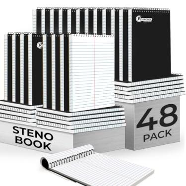 Imagem de Rosmonde Pacote com 48 blocos de esteno em espiral a granel, 15,2 cm x 23 cm, caderno Steno Gregg Rule, capas pretas, 80 folhas (160 páginas), caderno espiral superior, cadernos Steno a granel para
