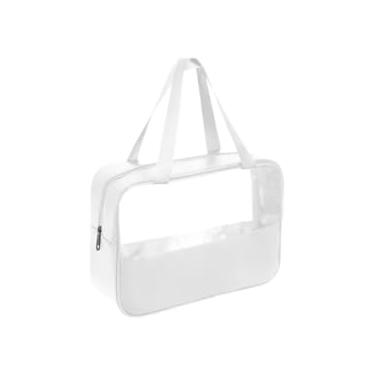 Imagem de Necessaire Transparente Média, Bolsa Organizadora para Viagem, Material Impermeável (Branco)