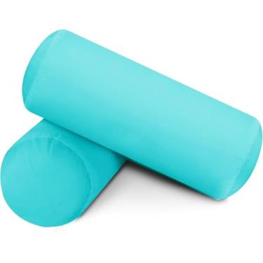 Imagem de SAHARBEDDINGS 2 peças de capa de almofada de pescoço cervical com fronhas reforçadas de algodão para almofada cilíndrica de pescoço redondo fecho de zíper (Aqua, conjunto de 24 x 15 cm de rolo de