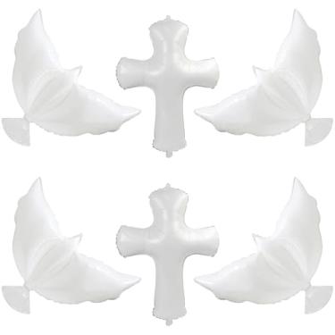 Imagem de Cross Balloon Peace Dove Balloon For Birthday Baby Shower First Holy Communion Christening Memorial Funeral, 6 Pack 4D God Bless Baptism Balloons (4 White Pigeon+2 Shiny Cross) Happy Easter Deocration