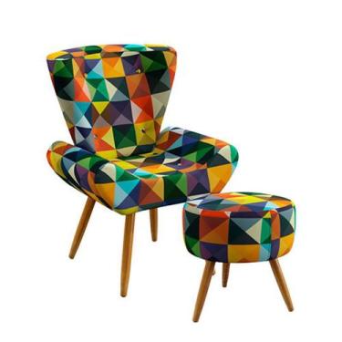 Imagem de Kit Poltrona Polaris com Puff Solar Suede Estampado Colorido Aradecor