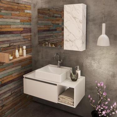 Imagem de Conjunto de Banheiro com Balcão Gabinete Suspenso 1 Porta e Espelho Su