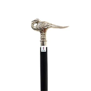 Imagem de Bengala de cisne de prata esterlina com eixo de madeira de faia preta