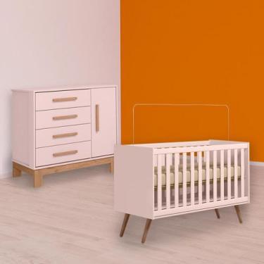 Imagem de Infantil Berço Mini Cama Retrô e Cômoda Sapateira Slim Rosa - Qmovi