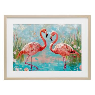 Imagem de Stupell Industries Impressão emoldurada moderna Flamingo Love Birch sob vidro, design por LSR Design Studio, 43 x 58 cm