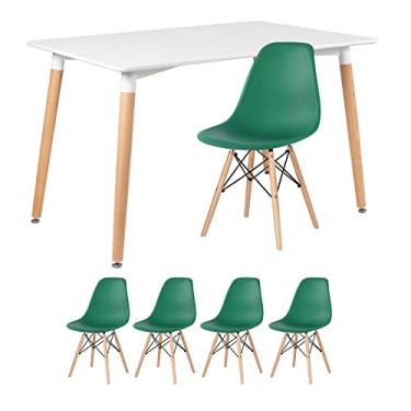 Imagem de Kit - Mesa retangular Eames 80 x 120 cm + 4 cadeiras Dsw Mesa branco com cadeiras verde escuro
