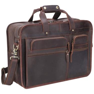 Imagem de Bolsa Maleta de Couro Masculina para Laptop, TEXBO, Marrom Escuro