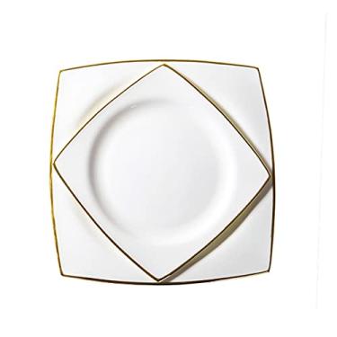 Imagem de Prato de serviço pratos de jantar de cerâmica 25,4 cm 20,3 cm Pratos de servir para macarrão macarrão, bife e pratos de aperitivo, seguro para forno e lava-louças (conjunto de 2) pratos (tamanho: B)