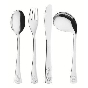 Imagem de Kit 4 Talheres Infantil Baby Friends Inox Acabamento Brilhante Colheres Garfo Faca Tramontina