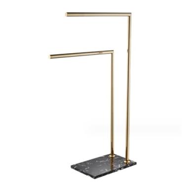 Imagem de Toalheiro, toalheiro Standi2 Tier Standitowel Rack com base de mármore latão barra dupla suporte de toalha para banheiro lavanderia toalheiro escada/D + preto/40 * 20 * 81 cm