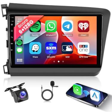 Imagem de Hodozzy [6G + 128G] Rádio automotivo para Honda Civic 2012 2013 2014 2015 com Bluetooth, tela sensível ao toque de 9 polegadas com carplay sem fio Android Auto, GPS, 8 núcleos, WiFi USB, DSP, rádio FM