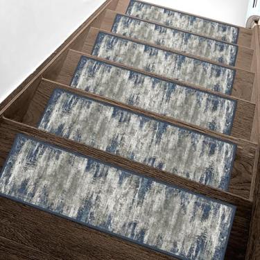 Imagem de Escadas antiderrapantes para degraus de madeira 15 peças - tapete de segurança interno de 20,3 x 76,2 cm, tapetes de borda com adesivo TPE, tapetes de escada adequados para animais de estimação e
