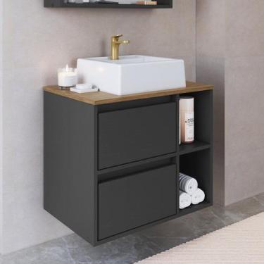 Imagem de Gabinete de Banheiro Suspenso 60cm com 2 Nichos 1 Porta Basculante e 1