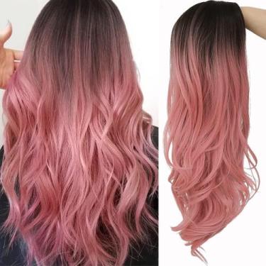 Imagem de Peruca Beweig Long Curly Wavy Ombre rosa sintética para mulheres