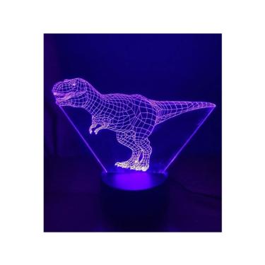 Imagem de Lâmpada 3D Dinosaur T-rex com 7 cores para quarto de crianças