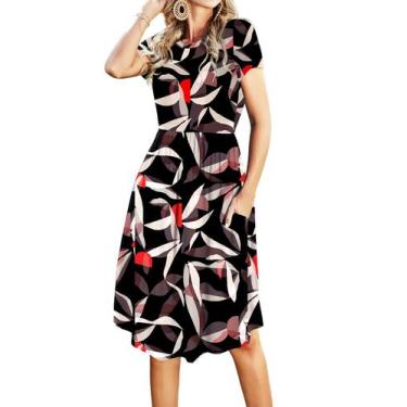 Imagem de Vestido casual feminino de verão com bolsos de manga curta, médio, joe