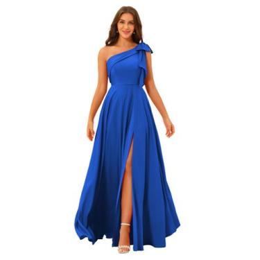 Imagem de Vestido de dama de honra BITALY One Shoulder Satin Royal Blue 18W